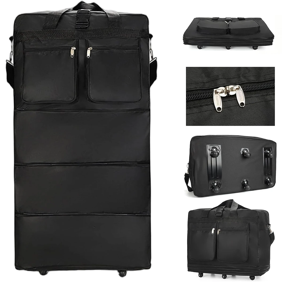 Expandable Rolling Duffel Bag Suitcases w/Wheels,Foldable Luggage Bag | Sturdy Handle,Durable Fabric,Rolling Travel Bag Duffel Bag for Men Women Waterproof Carry on Weekend Overnight Storage Bag over Luggage
